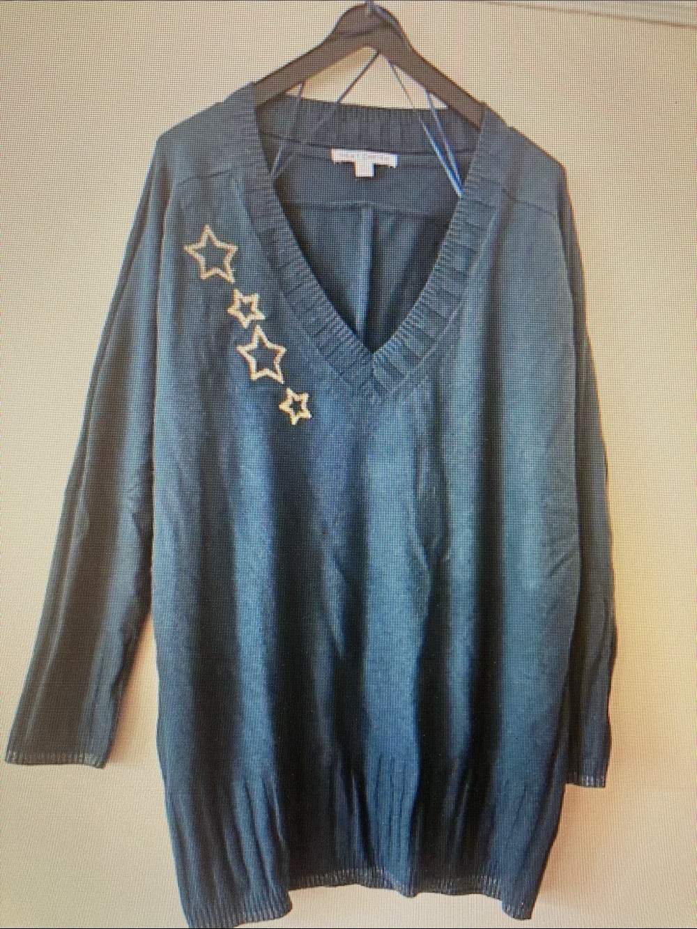 next Teal V-Neck Sweater with Gold Star Accents